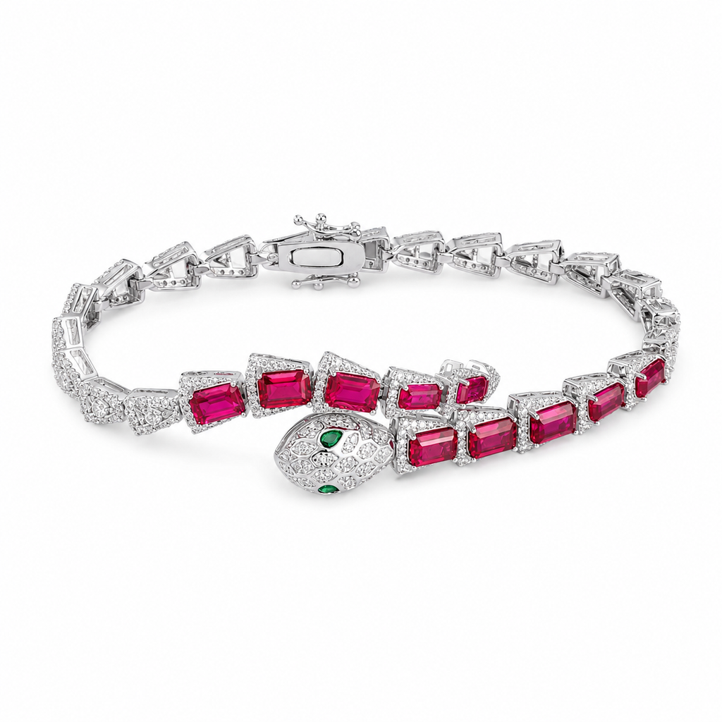 Snake Ruby Colored Gemstone Jewelry Suite, 925 Sterling Silver
