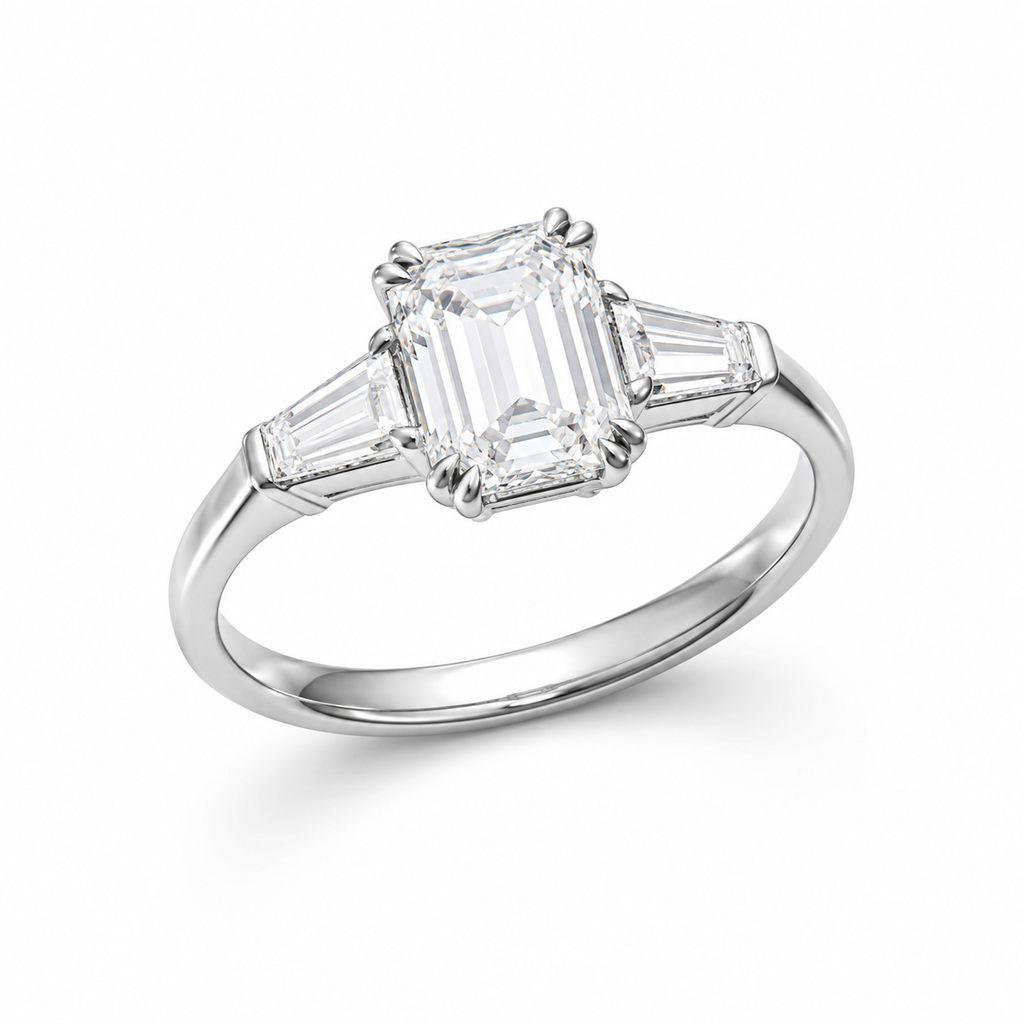 1.6‑Carat Rectangular‑Cut Three‑Stone Solitaire Ring, PT950 Platinum Band