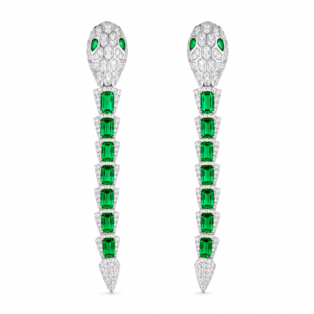 Snake Emerald Colored Gemstone Jewelry Suite, 925 Sterling Silver