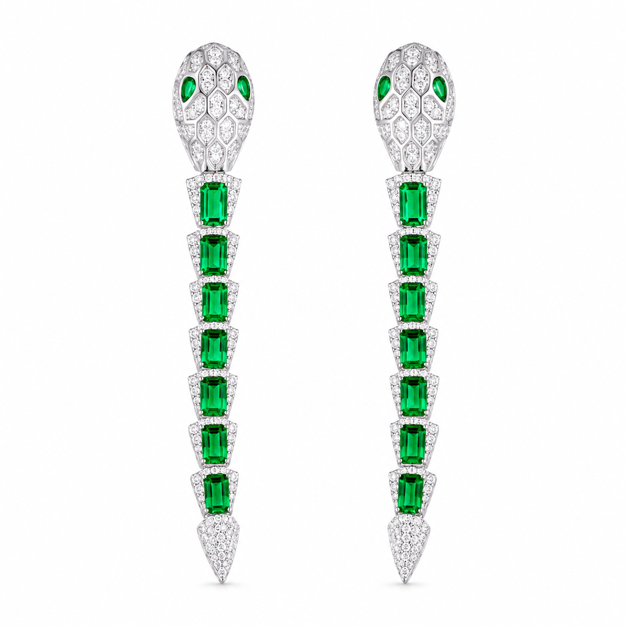 Snake Emerald Colored Gemstone Jewelry Suite, 925 Sterling Silver